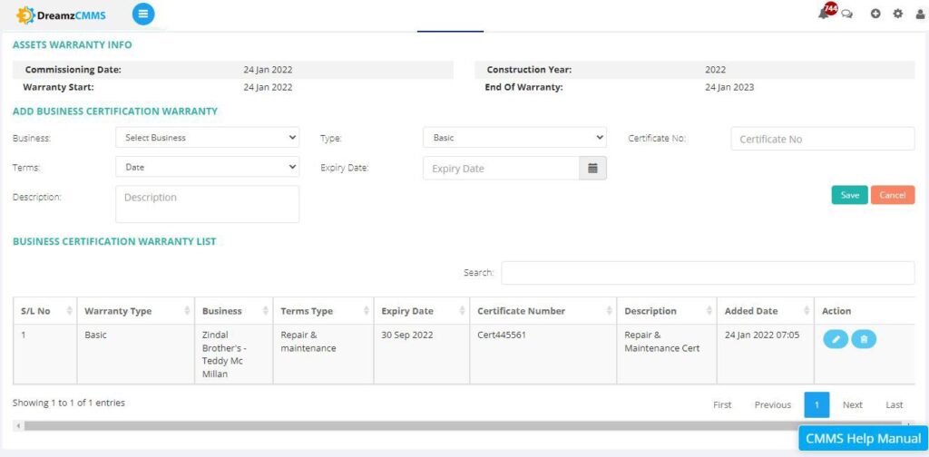 DreamzCMMS dashboard