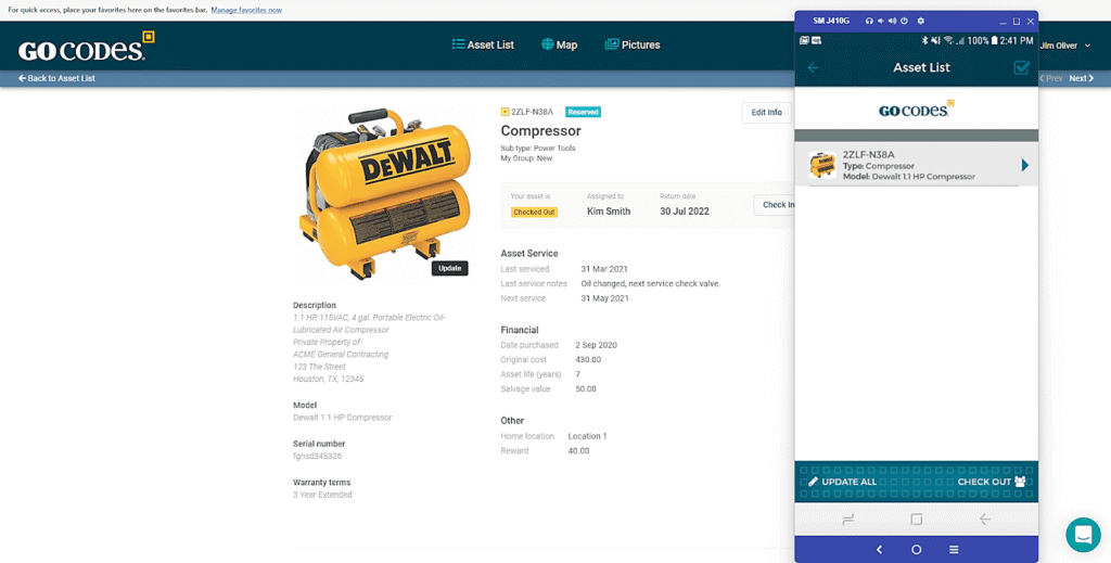 GoCodes dashboard