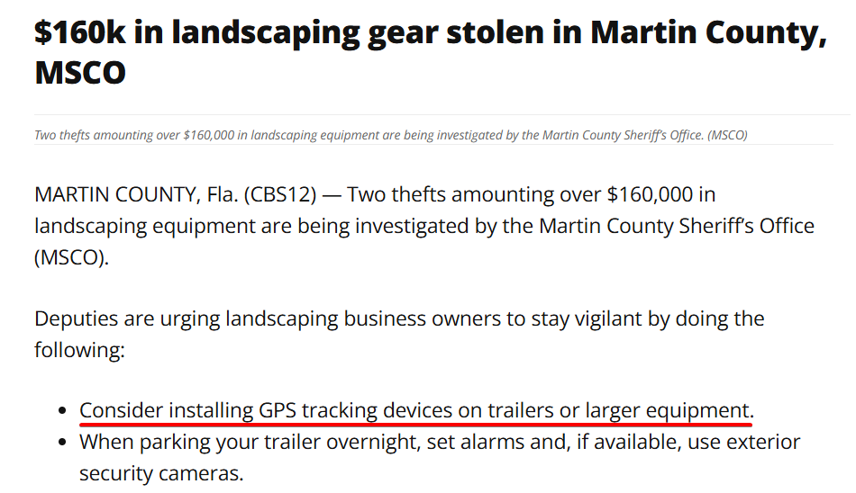 Screenshot of a news headline about a theft in Martin County