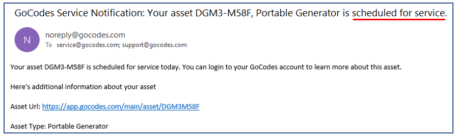 GoCodes Asset Tracking service notification