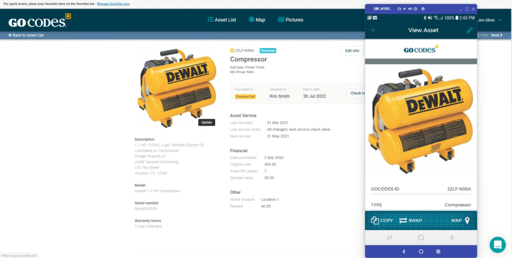 GoCodes dashboard