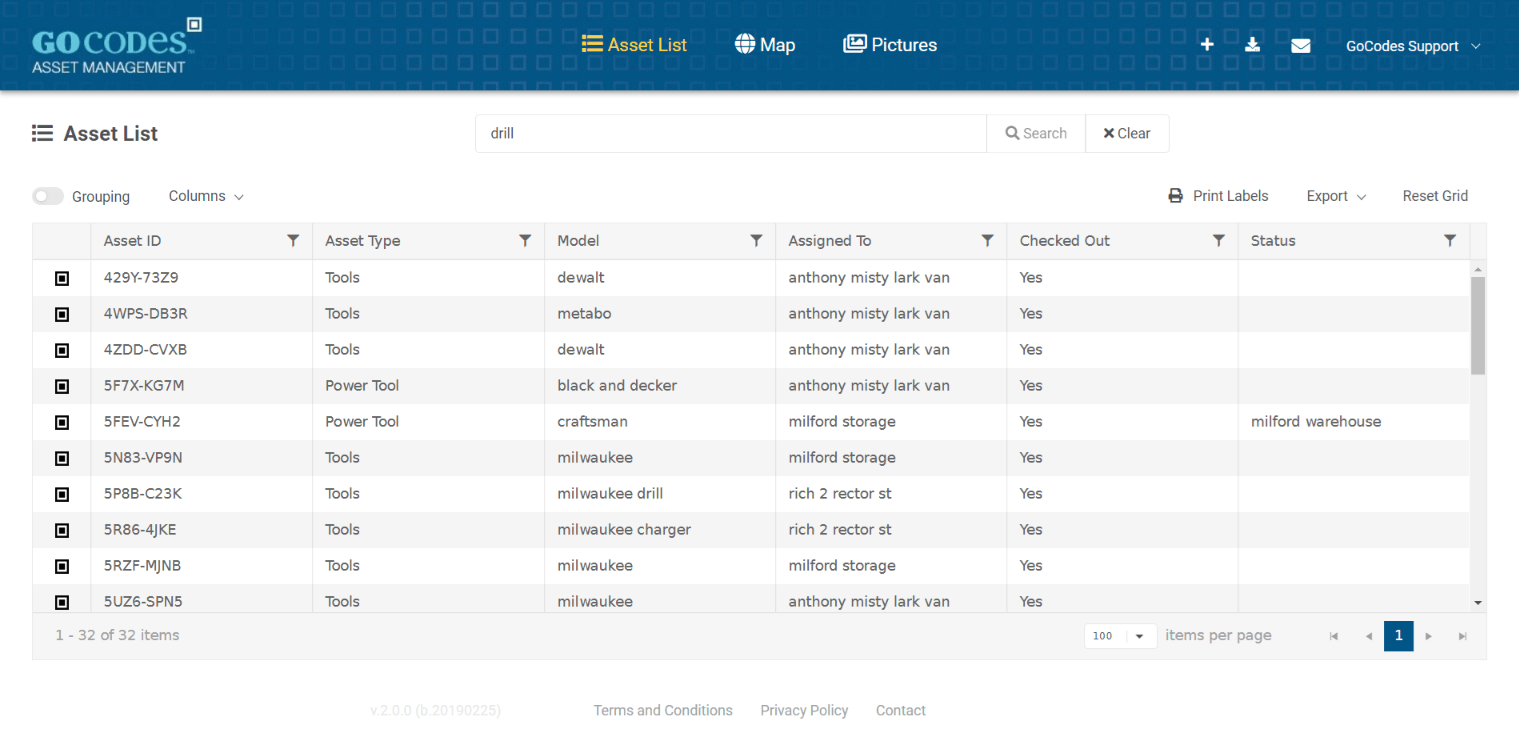 gocodes asset list screenshot