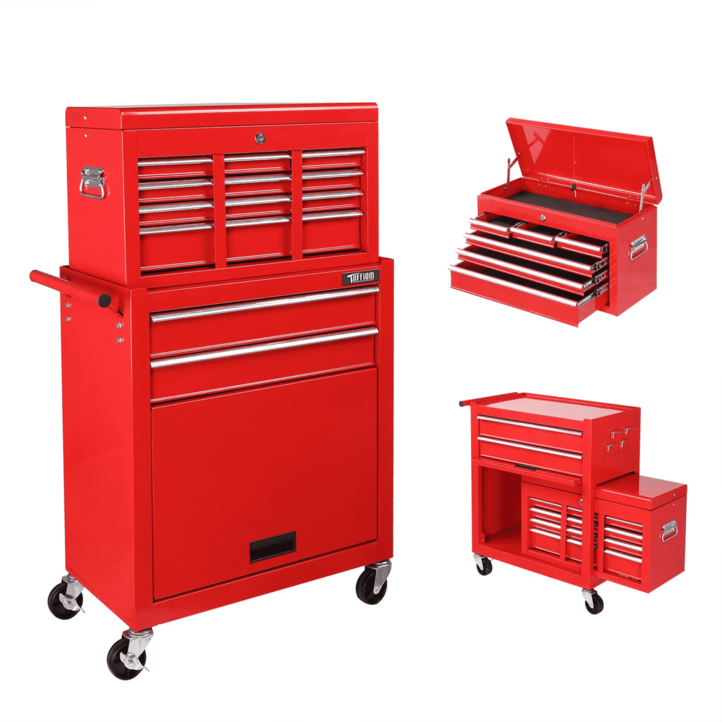 Red lockable storage boxes