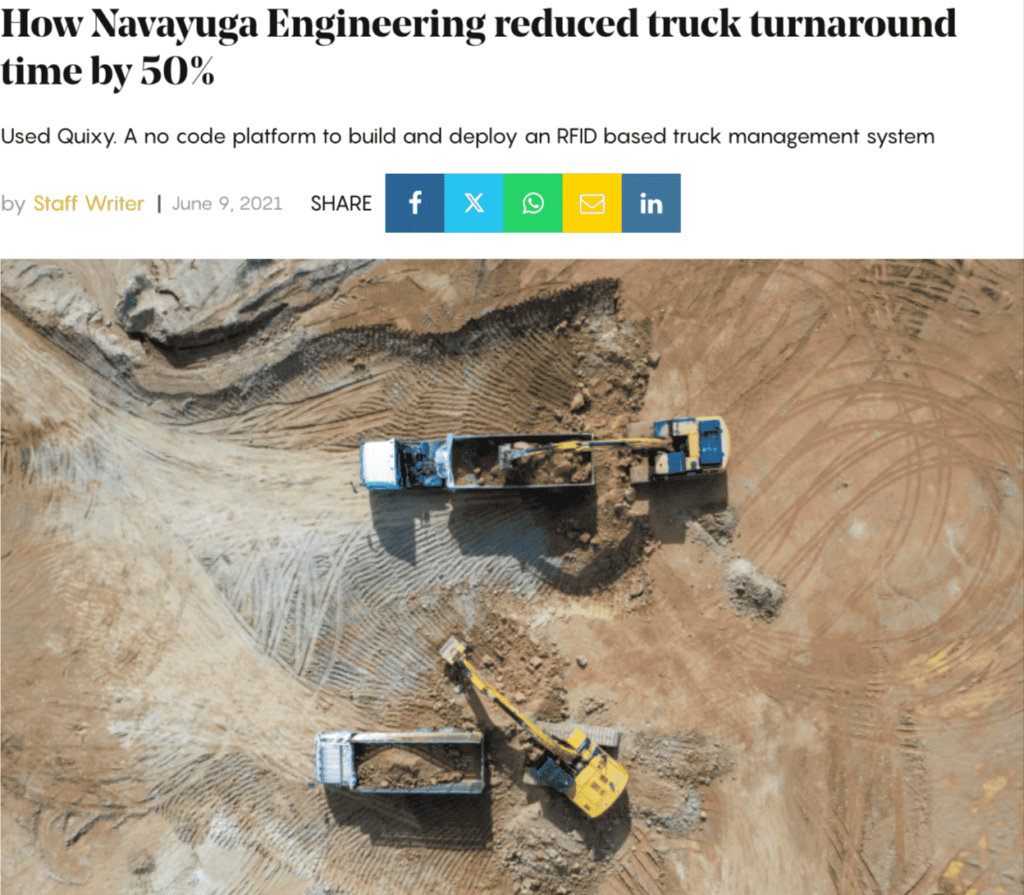 News article headline "How Navayuga Engineering reduced truck turnaround time by 50%"