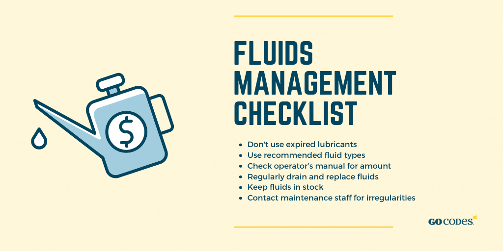lista de verificare a gestionării fluidelor