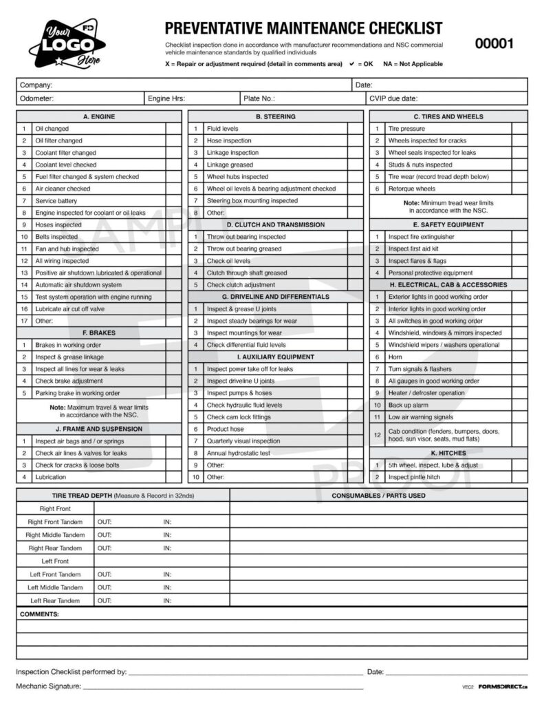 Forms Direct preventive maintenance checklist