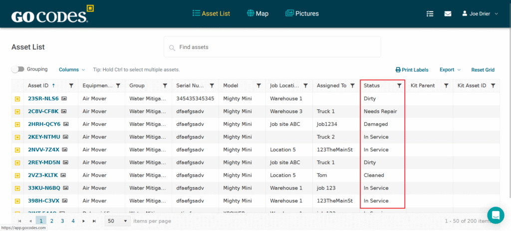 GoCodes dashboard