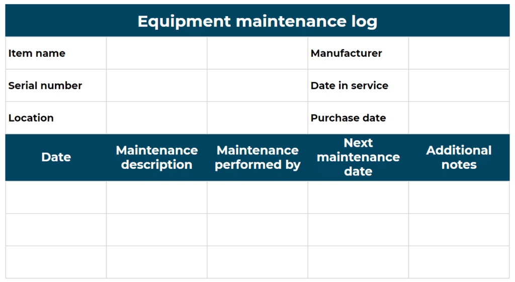 equipment maintenance log example