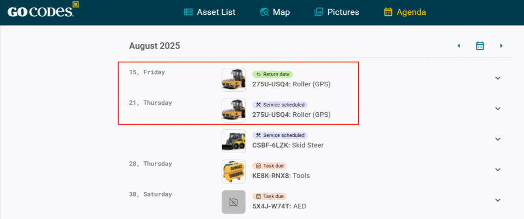 GoCodes Asset Tracking dashboard