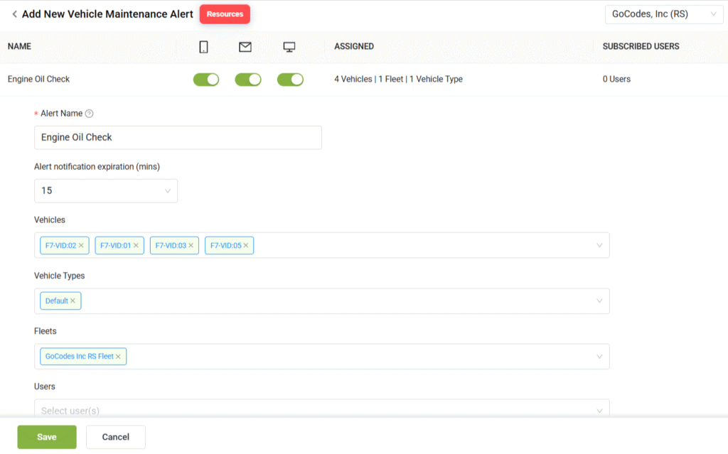 GoCodes Asset Tracking dashboard