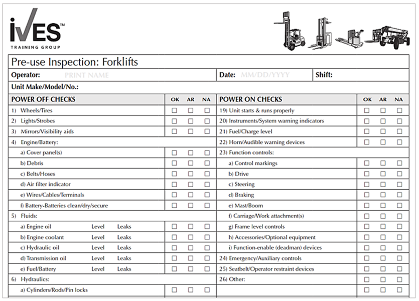 equipment inspection checklist