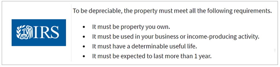 irs asset depreciation requirements list