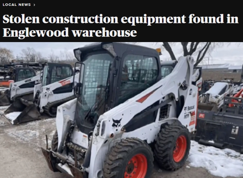 screenshot of a news article about retrieved construction equipment