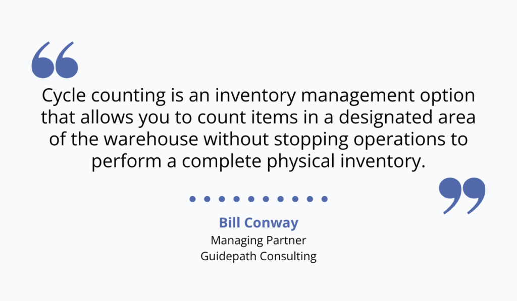 a quote about the benefits of cycle counting in construction inventory management