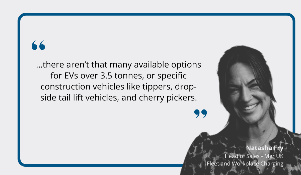 Natasha Fry quote on Limited EV options for construction