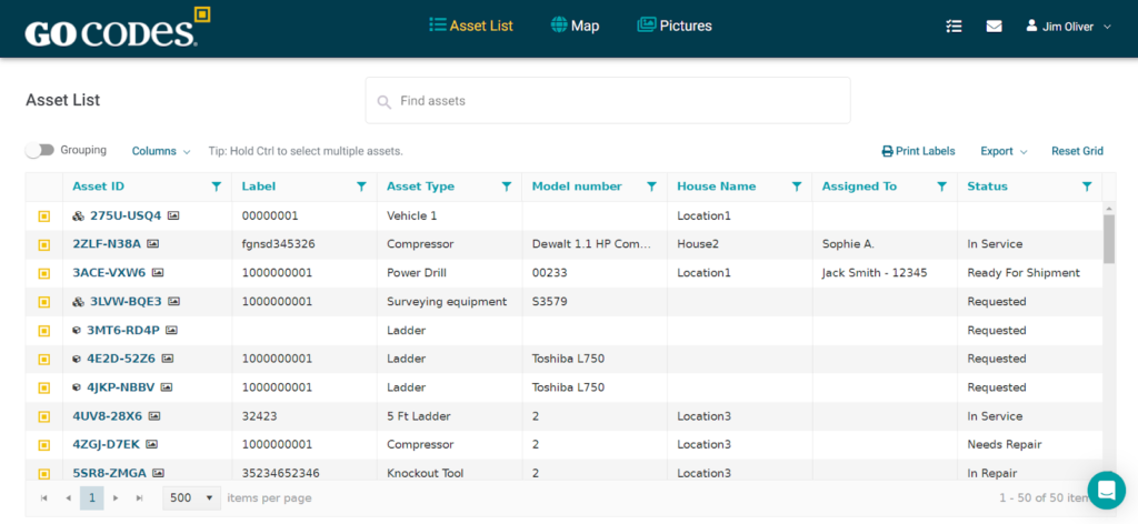 GoCodes dashboard