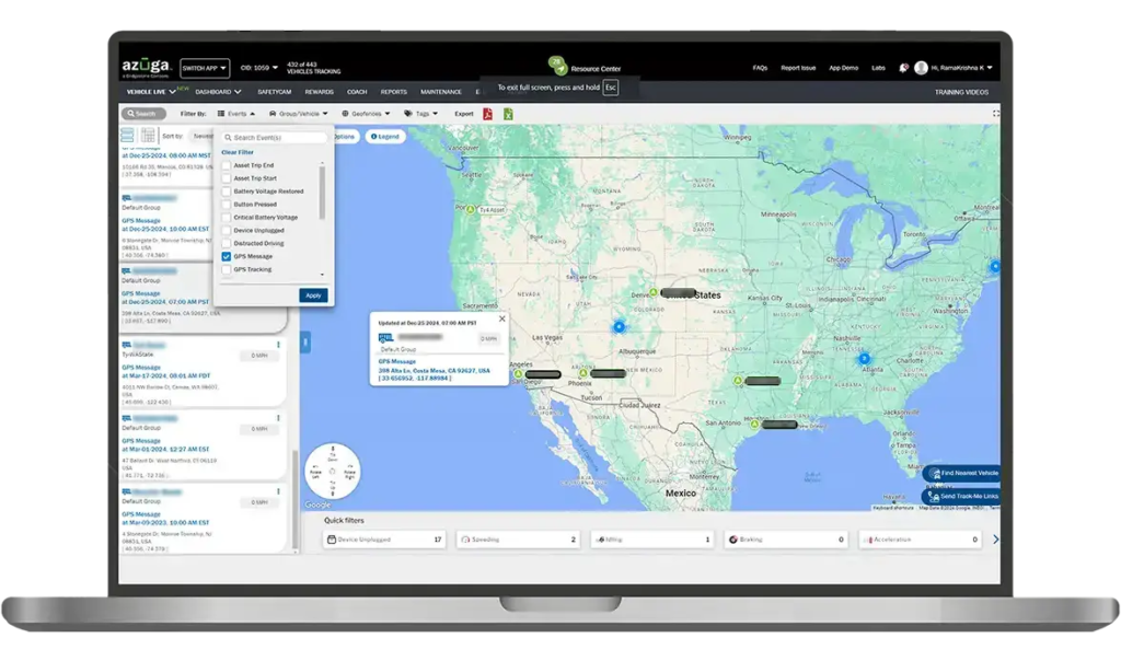 Azuga dashboard