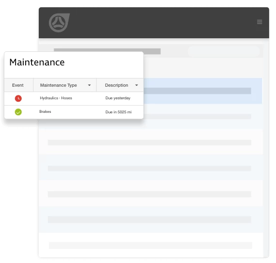 Fleet management software maintenance notification dashboard