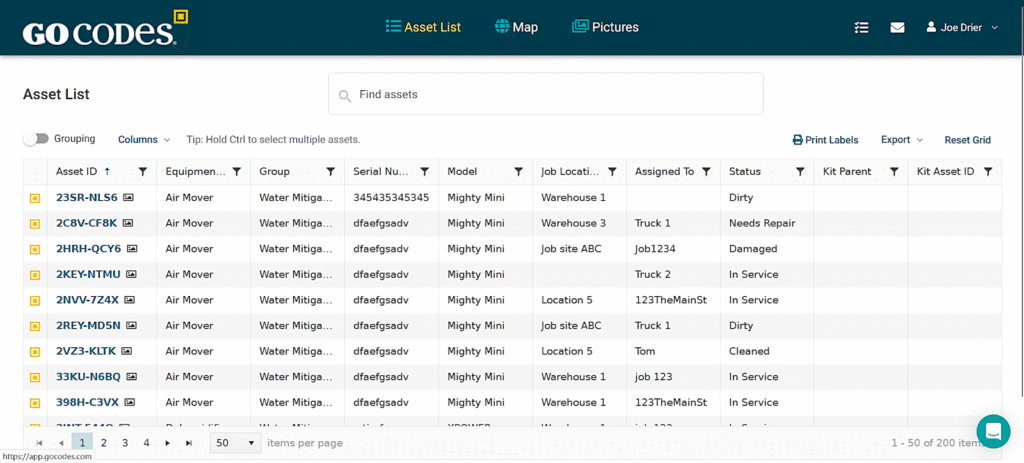 GoCodes dashboard