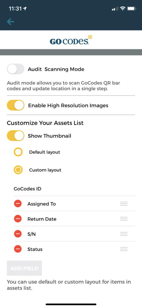 GoCodes dashboard