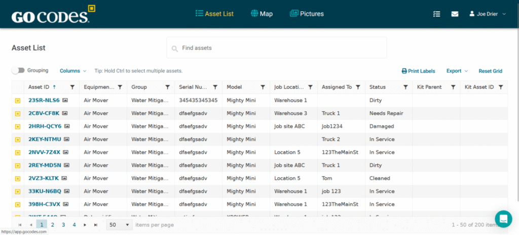 GoCodes dashboard