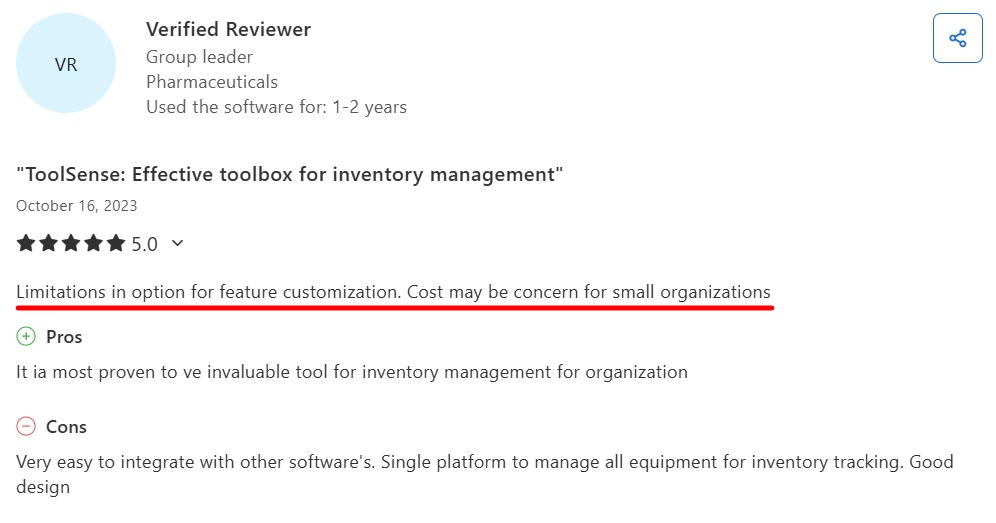 ToolSense review on Capterra
