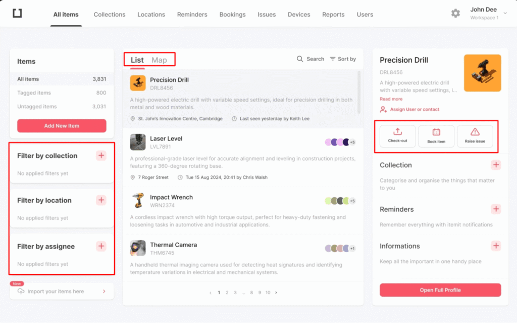 Itemit dashboard
