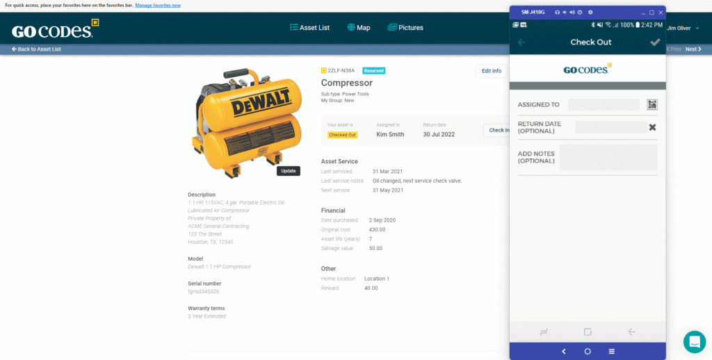 GoCodes dashboard