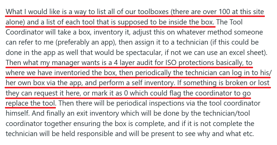 Text excerpt describing a desired toolbox management system