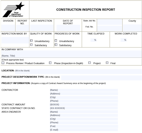 Construction inspection report template
