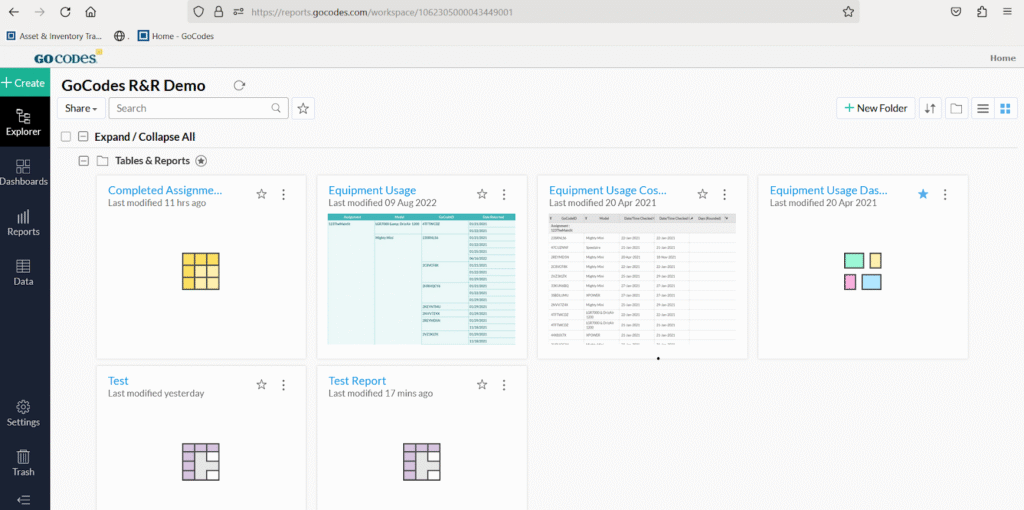 GoCodes Asset Tracking dashboard