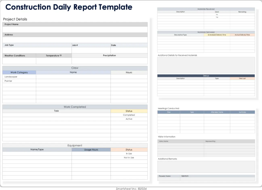 Construction daily report template